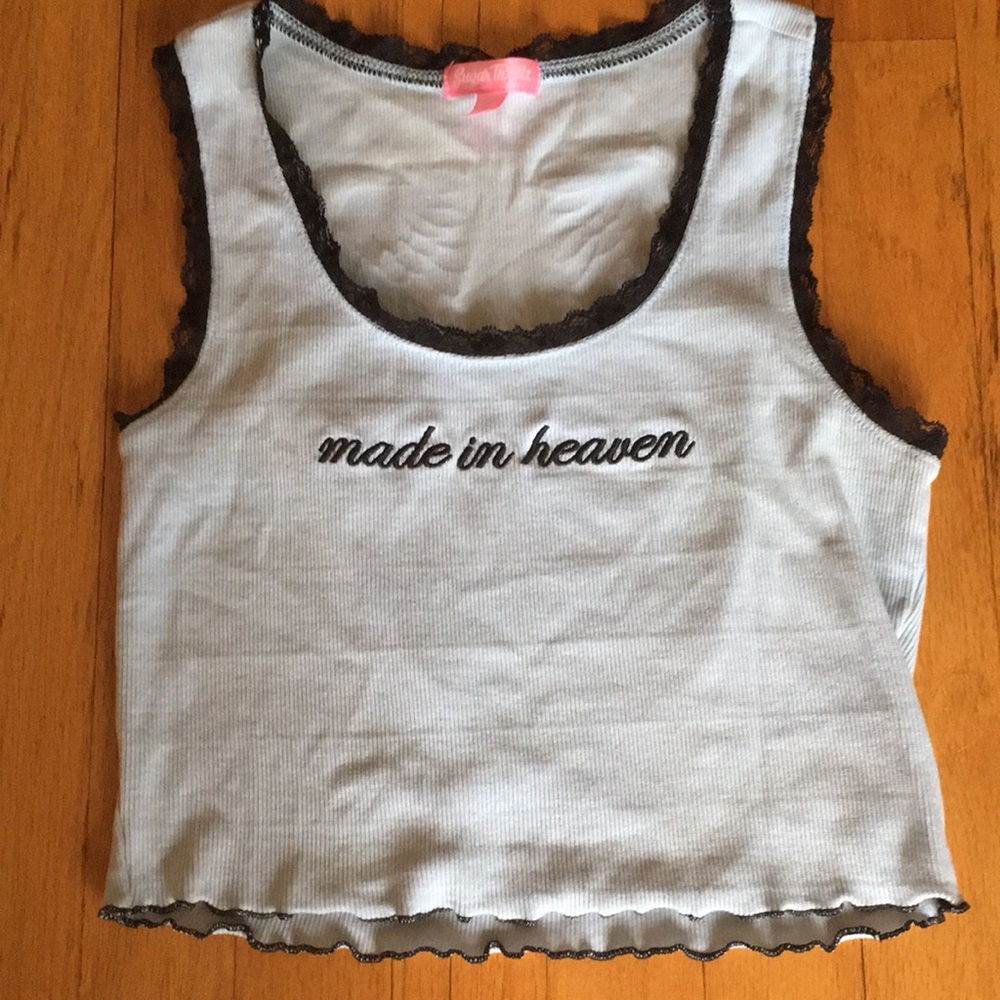 Cute light blue and black lace crop tank top.
